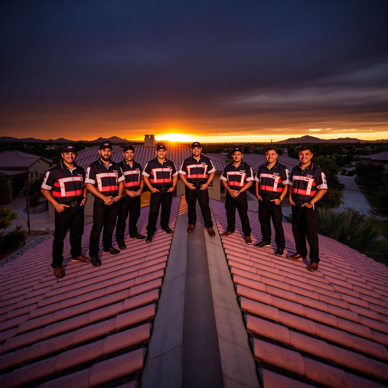 Odama roofing crew on completed luxury Tucson home